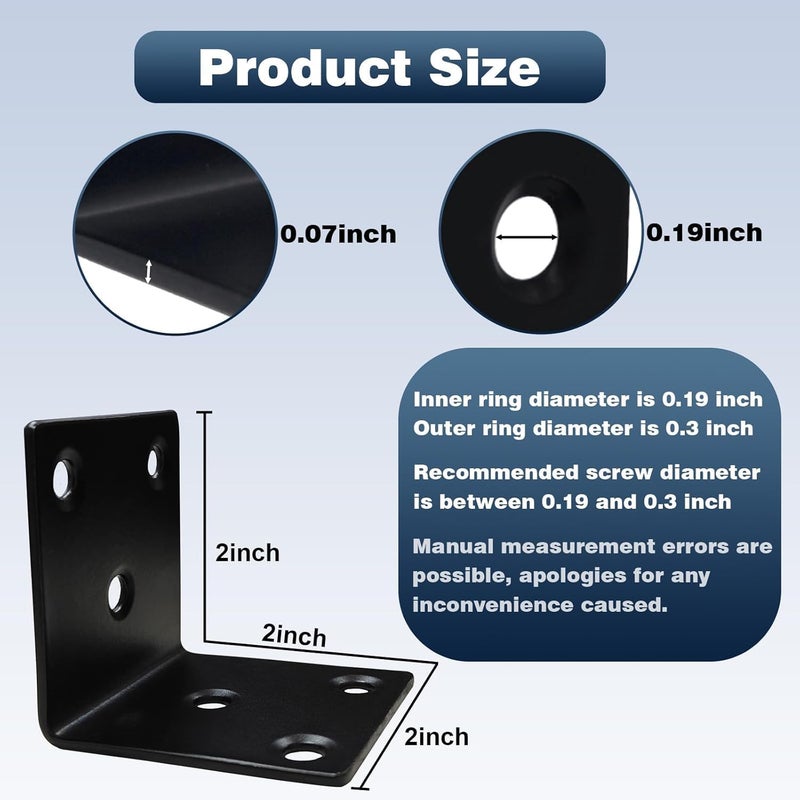 XHMAXE 25Pack 2'' L Right Angle Brackets with Slot, 2 MM Thickness Black Stainless Steel Brackets for Wooden Furniture Timber, Heavy Duty Wide Corner Metal Brace 90Degree Shape Bracket - Image 2